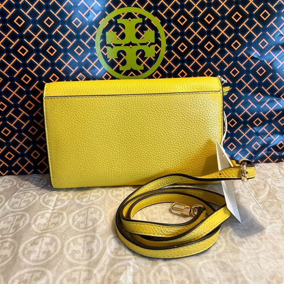 Tory Burch Thea Flat Wallet Crossbody Bag Yarrow Gold Yellow - Picture 15 of 16